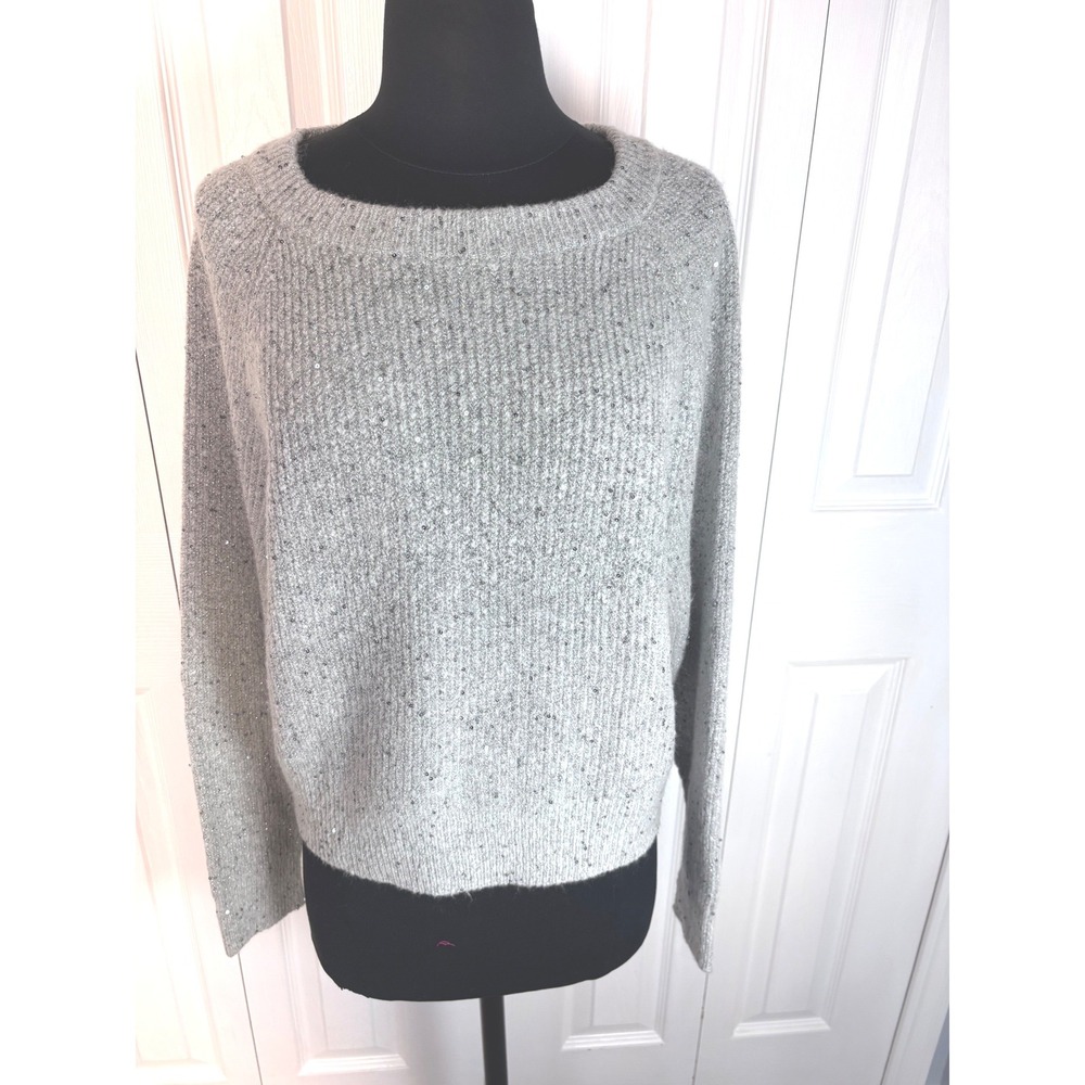 EXPRESS Grey Sequin Sparkle Shimmer Knit Sweater Women's Size M NWT